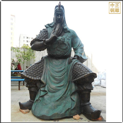 大型铸铜关公坐像捋胡子雕塑